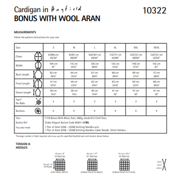Ladies Cardigan Knitting Pattern | Sirdar Hayfield Bonus Aran With Wool 10322 | Digital Download - Pattern Information