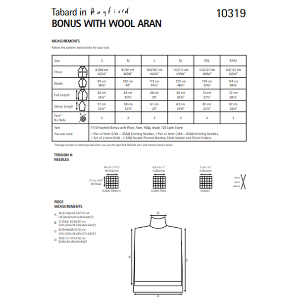 Ladies Tabard Knitting Pattern | Sirdar Hayfield Bonus Aran With Wool 10319 | Digital Download - Pattern Information