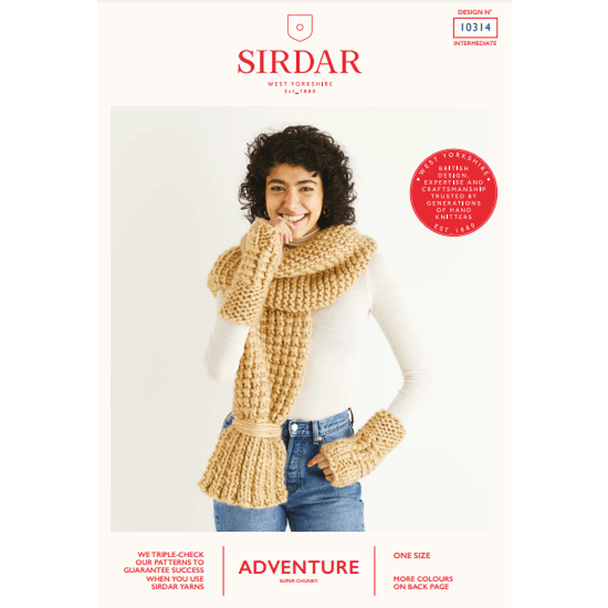 Ladies Scarf And Wristwarmers Knitting Pattern | Sirdar Adventure Super Chunky 10314 | Digital Download - Main Image