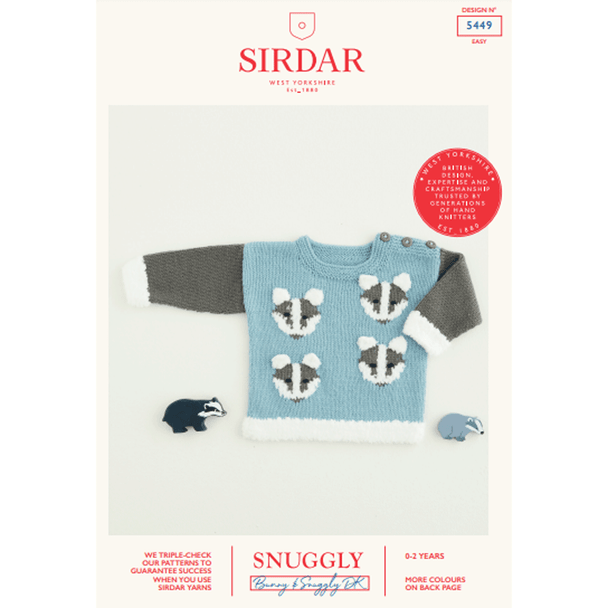 Babies Badger Sweater Knitting Pattern | Sirdar Snuggly Bunny & Snuggly DK 5449 | Digital Download - Main Image