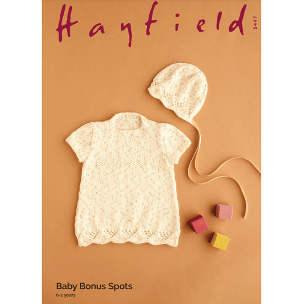 Babies Dress And Bonnet Knitting Pattern | Sirdar Hayfield Baby Bonus Spots 5447 | Digital Download - Main Image