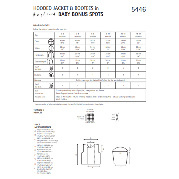 Babies Hooded Jacket And Bootees Knitting Pattern | Sirdar Hayfield Baby Bonus Spots 5446 | Digital Download - Pattern Information