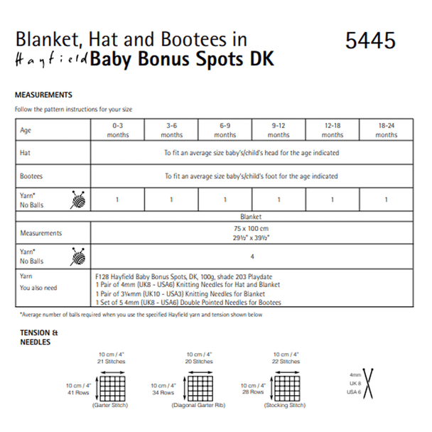 Babies Blanket, Hat And Bootees Knitting Pattern | Sirdar Hayfield Baby Bonus Spots 5445 | Digital Download - Pattern Information