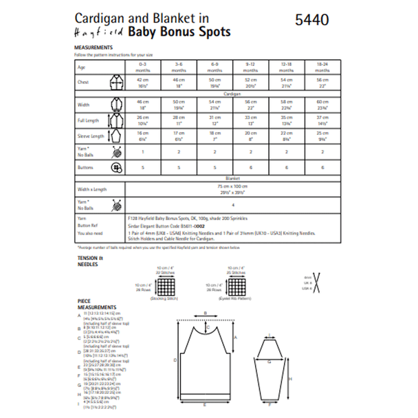 Babies Cardigan And Blanket Knitting Pattern | Sirdar Hayfield Baby Bonus Spots 5440 | Digital Download - Pattern Information