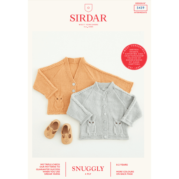 Babies Owl Cardigan Knitting Pattern | Sirdar Snuggly 4 Ply 5439 | Digital Download - Main Image