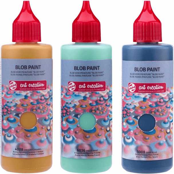 Royal Talens Art Creation Sets | Blob Paint |3 x 80ml Dropper Bottles | Various Colours | Fresh Mint, Creamy Caramel, Dark Blue