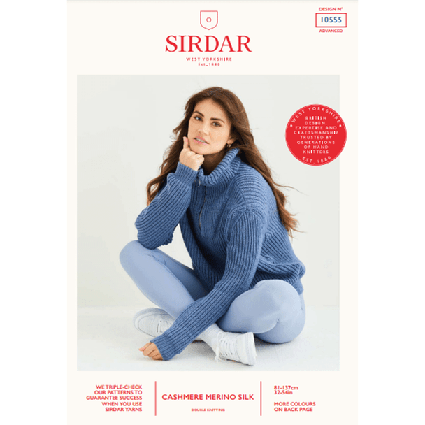 Women's Medallist Zip Sweater Knitting Pattern | Sirdar Cashmere Merino Silk DK 10555 | Digital Download - Main Image