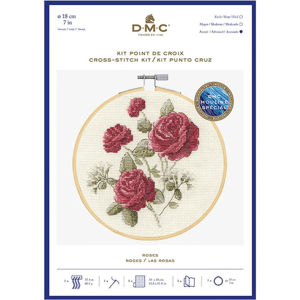 DMC Roses Cross Stitch Kit Size 18cm (7") Diameter, White 14ct (BK1935) - Main Image