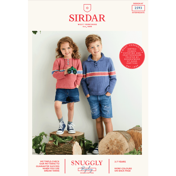 Children's Round Neck and Collared Sweater Knitting Pattern | Sirdar Snuggly Replay DK 2593 | Digital Download - Main Image