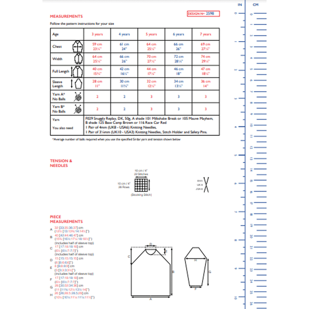 Children's Star Sweater Knitting Pattern | Sirdar Snuggly Replay DK 2598 | Digital Download - Pattern Information