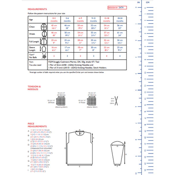 Babies Sweater Knitting Pattern | Sirdar Snuggly Cashmere Merino DK 5474 | Digital Download - Pattern Information