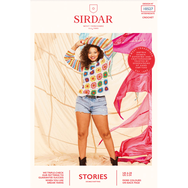 Women's Granny Square Sweater Crochet Pattern | Sirdar Stories DK 10527 | Digital Download - Main Image