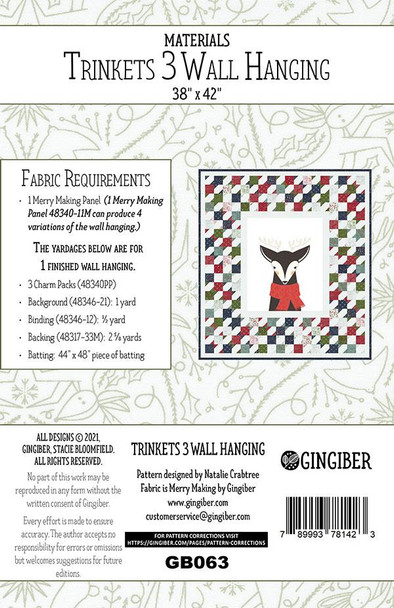 Merrymaking | Gingiber | Moda Fabrics | Trinkets 3 Wall Hanging Pattern | Cover Back