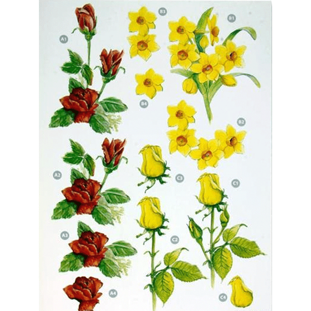 Roses and Daffodils | Classic Floral Die-Cut Decoupage Sheet | Craft UK