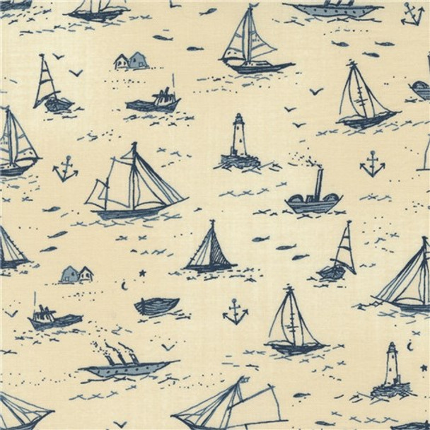 To the Sea | Janet Clare | Moda Fabrics | 16930-16 | Boats, Pearl