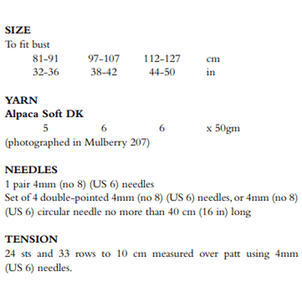 Rowan Women's Broadgate Tabard Knitting Pattern using Alpaca Soft DK | Digital Download (ZB278-00003) (rowa-patt-ZB278-00003dd) - Pattern Information