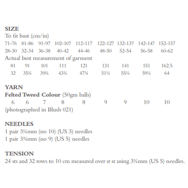 Rowan Ladies Forever Sweater Knitting Pattern using Felted Tweed Colour | Digital Download (ZB312-00003) (rowa-patt-ZB312-00003dd) - Pattern Information