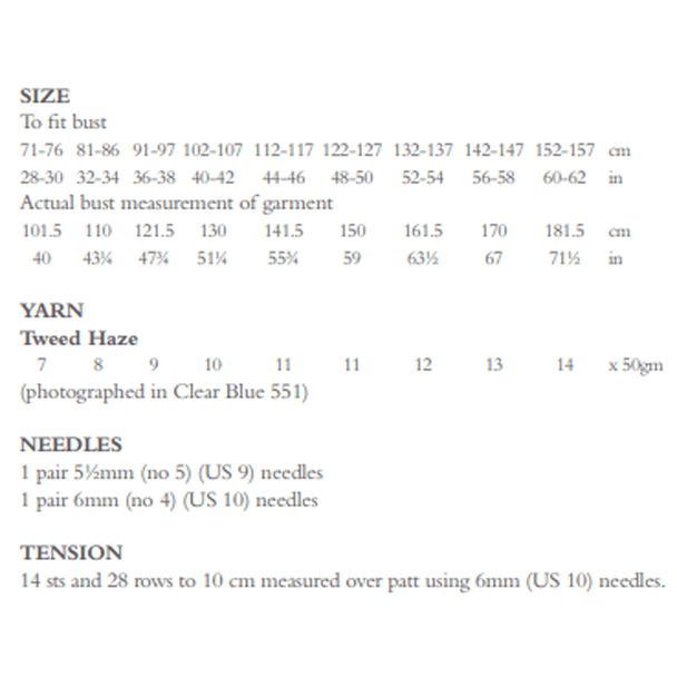 Rowan Ladies Cyclone Sweater Knitting Pattern using Tweed Haze | Digital Download (ZB304-00006) (rowa-patt-ZB304-00006dd) - Pattern Information