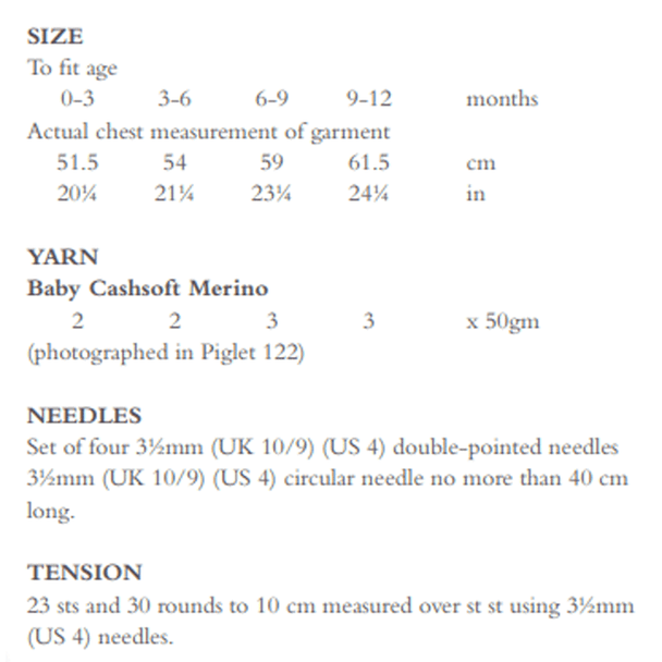 Rowan Babies Buddy Sweater Knitting Pattern using Baby Cashsoft Merino | Digital Download (RB002-00008) (rowa-patt-RB002-00008dd) - Pattern Information