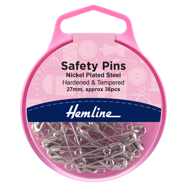 27mm Nickel Plated, Steel Safety Pins | 36pcs | Hemline