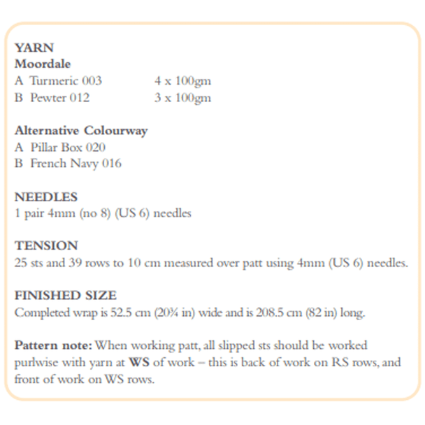 Rowan Ladies Wiske Wrap Knitting Pattern using Moordale | Digital Download (ZB297-00012) (rowa-patt-ZB297-00012dd) - Pattern Information