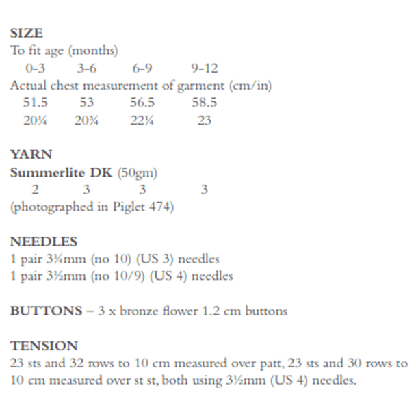 Rowan Babies Sun Spots Sweater Knitting Pattern using Summerlite DK | Digital Download (RB004-00009) (rowa-patt-RB004-00009dd) - Pattern Information