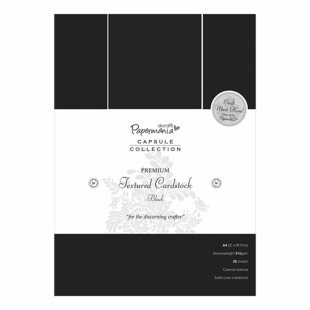 Premium Textured Cardstock - A4 | 20 sheets | Black| Papermania Capsule