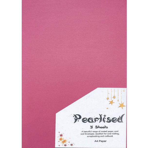 Pearlised Paper A4 | Various Colours | Pack of 5 Sheets |  Brilliant Rose