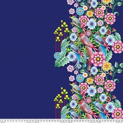 Birds In Paradise | Catalina Estrada | PWCE012.XBLUE | Splendid Bouquet Border Print, Blue (Per MTR) 