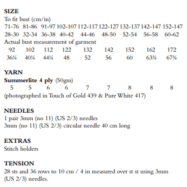 Rowan Women's Daisy Top Knitting Pattern using Summerlite 4 Ply | Digital Download (RM006-00019) (rowa-patt-RM006-00019dd) - Pattern Information