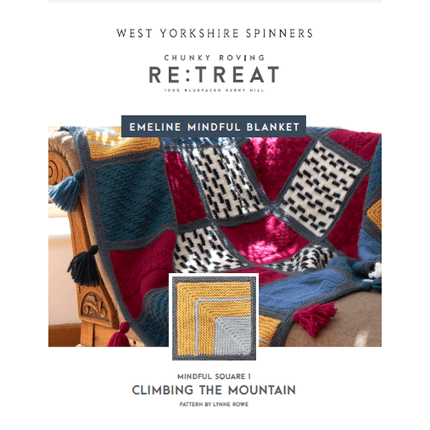 Emeline Mindful Blanket (Climbing the Mountain) Square One Knitting Pattern | WYS Retreat Chunky Roving Knitting Yarn | Digital Download - Main Image