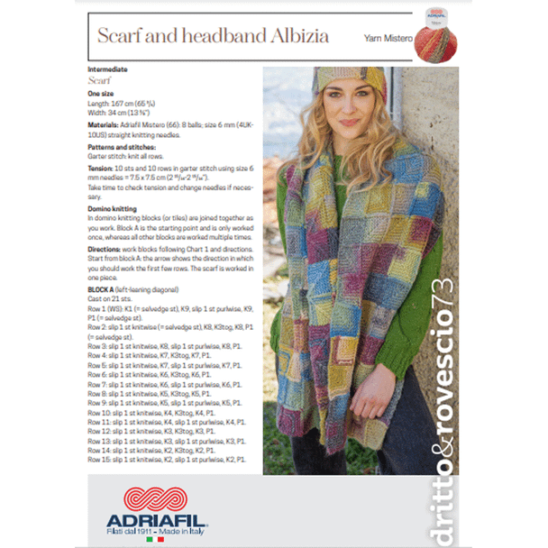 Women's Scarf and headband Albizia Knitting Pattern | Adriafil Mistero Chunky Knitting Yarn | Downloadable Pattern - Main Image