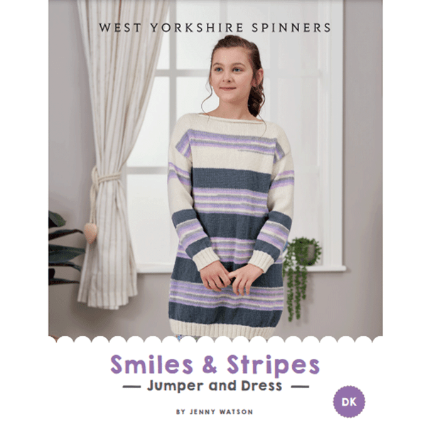 Children's Smiles and Stripes - Jumper and Dress Knitting Pattern | WYS Bo Peep DK Knitting Yarn DBP0221 | Digital Download - Main Image