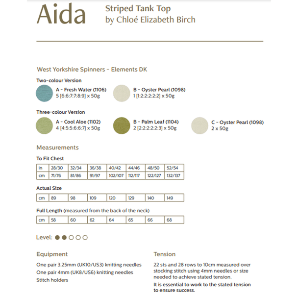 Women's Aida Striped Tank Top Knitting Pattern | WYS Elements DK Knitting Yarn DBP0209 | Digital Download - Pattern Information