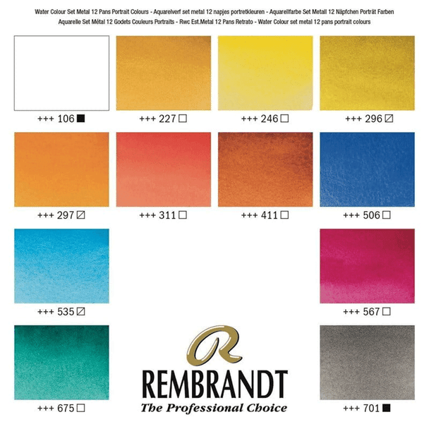 Rembrandt Watercolour Box | Set of 12 Half Pans + Sable Brush