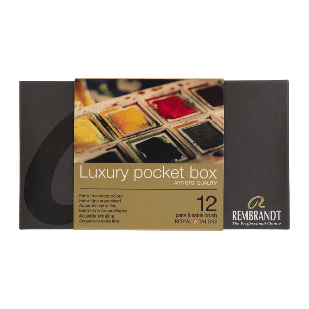 Rembrandt Watercolour Luxury Box | Set of 12 Half Pans + Sable Brush - Main Image