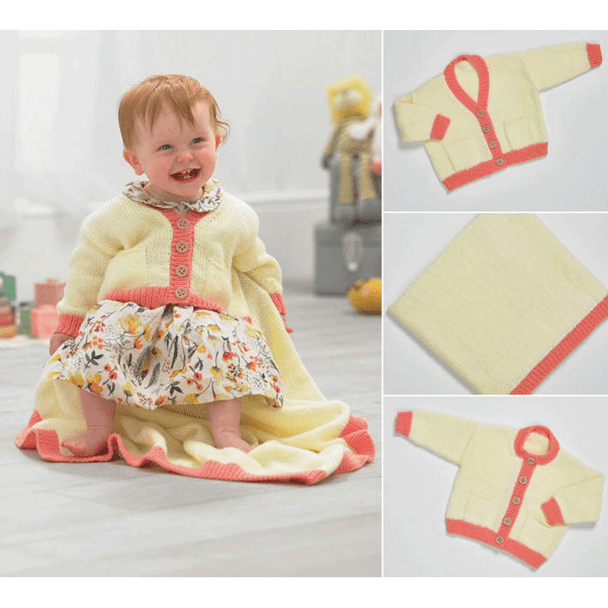 Childrens Cardigan and Blanket Knitting Pattern | 12 ins - 20 ins | Peter Pan Dk PP023