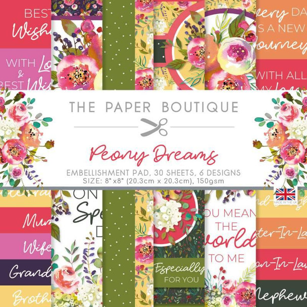 Peony Dreams | 8 x 8" Embellishments Paper Pad | The Paper Boutique