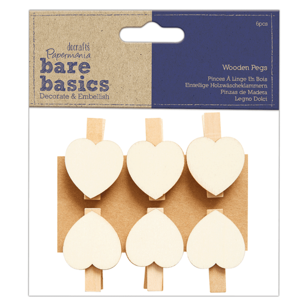 Decorative Wooden Pegs | Hearts | Pack of 6 | Docrafts