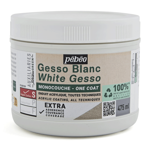 Pebeo Auxiliaries Studio Green Range | Mediums | One Coat White Gesso 475ml