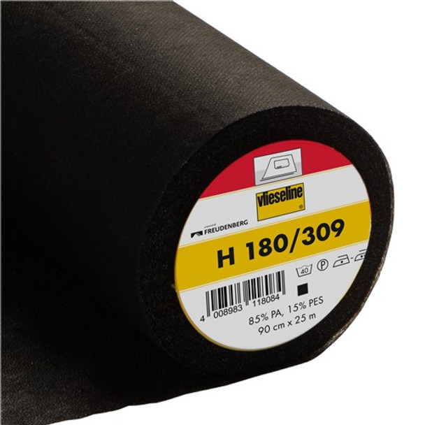 H180/309 | Ultrasoft Light Weight EasyFuse Iron-On Interlining in Black | 90cm Wide | Per Half Meter