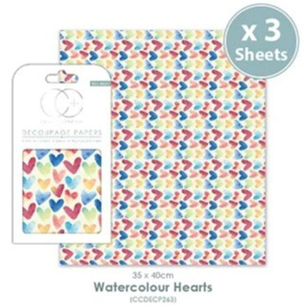 Craft Consortium | Decoupage Papers | 35cm x 40cm | 3 Sheets | Watercolour Hearts