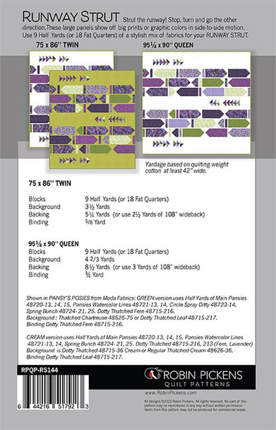 Pansys Posies | Robin Pickens | Moda Fabrics | Runway Strut Quilt Pattern | Back