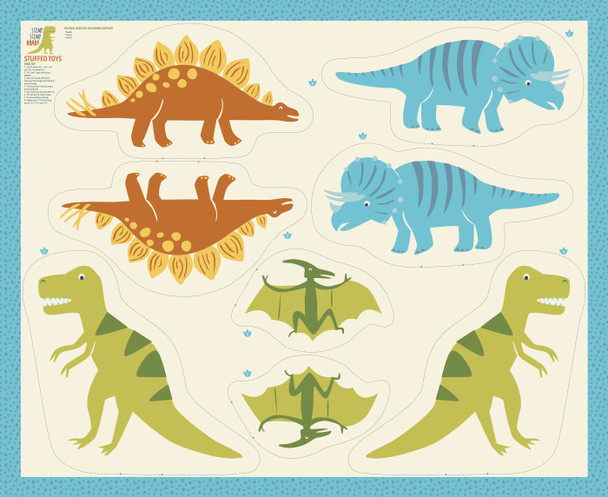 Stomp Stomp Roar | Stacy Iest Hsu | Moda Fabrics | 20827-11 | 36" x 44" Dino Pillows Panel