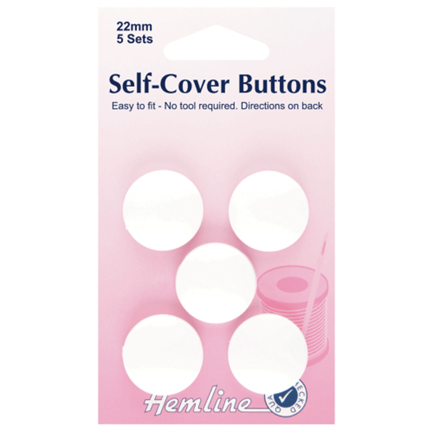 White Nylon Self Cover Buttons | Hemline | 22mm - 5 pcs