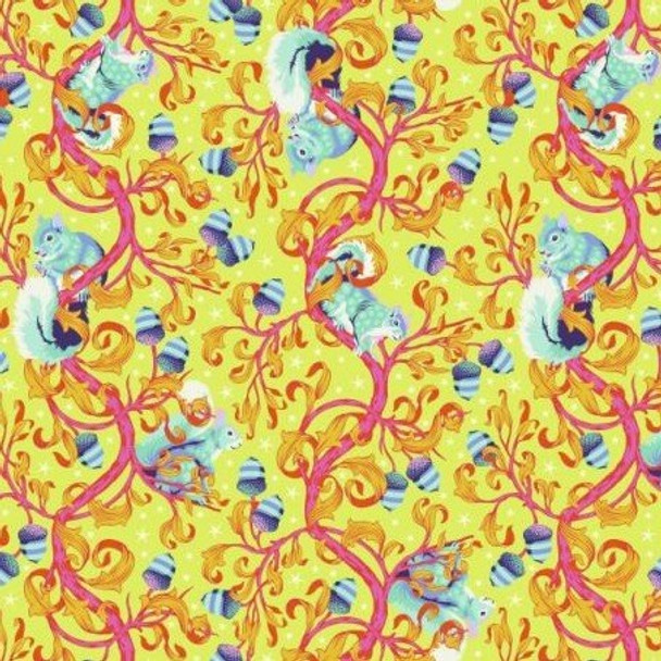 Tiny Beasts | Tula Pink | Rhinetex Fabrics | PWTP179GLOW | Oh Nuts, Yellow-Green