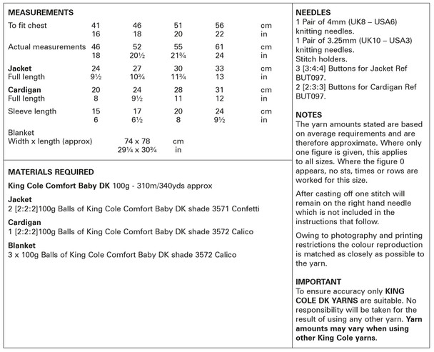  Baby / Childs Jacket, Cardigan & Blanket Pattern | King Cole 6014 (king-patt-6014) - Details