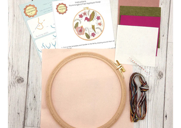 Hummingbird Applique and Embroidery Hoop Craft Kit | Corinne Lapierre (APPHUM1O) -  Kit Contents