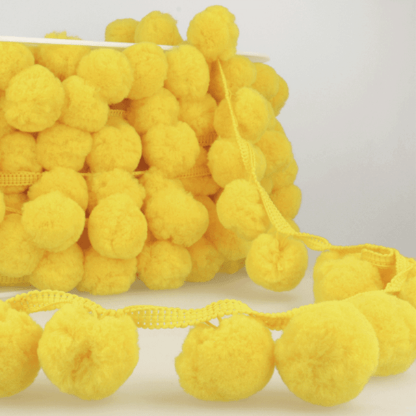 Stephanoise | Pom Pom Trim | 50mm | Half Metre Lengths | Lemon Yellow