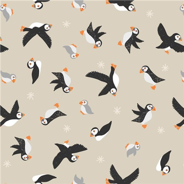Puffin Bay | Lewis and Irene | A688.1 | Puffins on Dark Cream